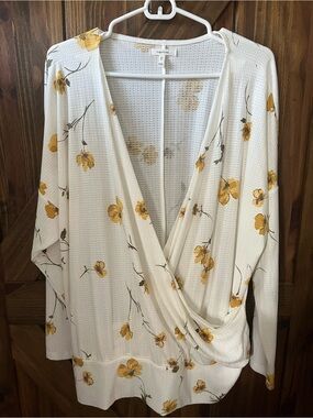 Maurices Cream Floral Wrap-Front Tunic with Yellow Blossoms